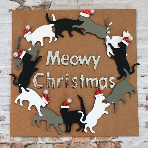 Meowy Christmas Card, Cat Cards Handmade, Cricut Christmas Cards, Cat Christmas Cards, Christmas Card Inspiration, Meowy Christmas, Cricut Cards, Dog Cards, Diy Christmas Cards