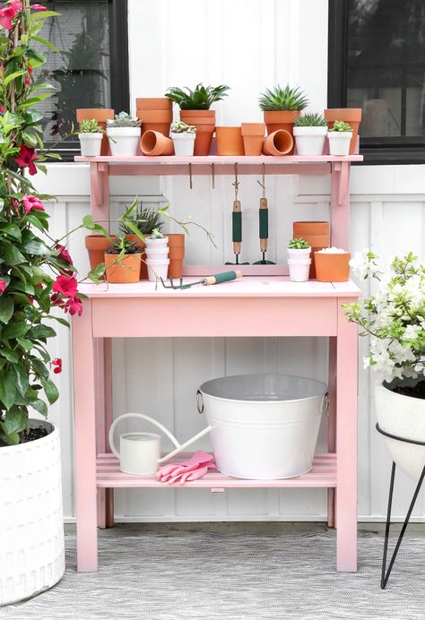 Diy Table Bench, Miniature Garden Design, Potting Bench Ideas, Potting Station, Garden Station, I Spy Diy, Potting Tables, Potting Table, Table Bench