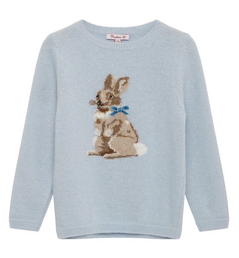 Confiture Bunny Sweater They may be a typical symbol of spring, but rabbits ... Bunny Sweater, Bunny Design, Blue Jumper, Bunny Designs, Knitwear Tops, Cute Sweaters, 로고 디자인, Dream Clothes, Blue Sweaters