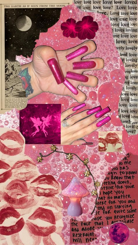 Magenta cat eye acrylic nails in a collage if y2k style pictures😍 Cat Eye, Acrylic Nails, Nails