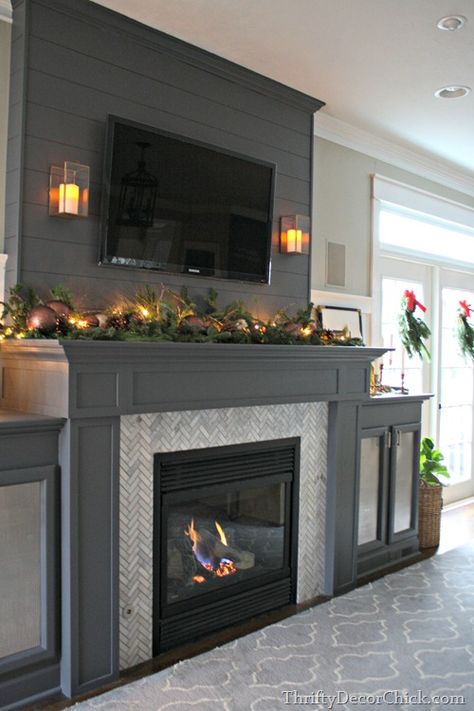 gray fireplace marble tile.A gorgeous fireplace transformation! Grey Fireplace, Fireplace Redo, Gorgeous Fireplaces, Fireplace Remodel, Home Fireplace, Fireplace Makeover, The Fireplace, Fireplace Mantle, Room Remodeling