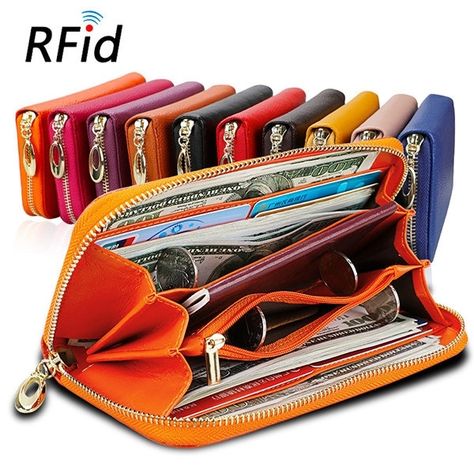 US$17.48 - RFID Antimagnetic Genuine Leather Multi-function Wallet Rfid Blocking Wallet, Coin Bag, Ladies Clutch, Wallet Organization, Genuine Leather Wallets, Genuine Leather Bags, Wallet Fashion, Womens Purses, Zipper Bags