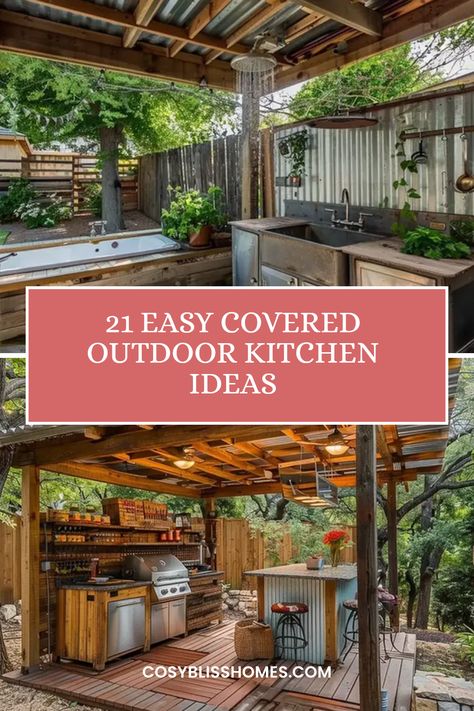 Get your outdoor cooking game on a budget with these 21 easy covered outdoor kitchen ideas! Whether you're looking for affordable DIY covers, creative shade solutions, or stylish furniture ideas, you'll find it all here. Picture cooling options like a hanging herb garden or a cozy gazebo – perfect for hosting barbecues or summer dinner parties. Transform any outdoor space into your dream kitchen that not only looks amazing but is wallet-friendly too. Support your culinary adventures in style today! Outdoor Cooking Area On A Budget, Backyard Kitchen Patio, Covered Outdoor Kitchen Design, Cozy Gazebo, Outdoor Kitchen On A Budget, Dream Outdoor Kitchen, Apartment Ideas Living Room, Covered Outdoor Kitchens, Hanging Herb Garden