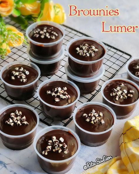 Brownies Lumer Cup, Brownies Cup, Brownies Lumer, Resep Dessert, Resep Brownies, Asian Cake, Dessert Box, Brownie Cups, Dessert Boxes