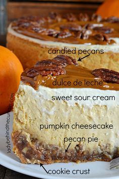 Pecan Pie Pumpkin Cheesecake Cheesecake Pumpkin, Dessert Cheesecake, Savory Cakes, Pecan Pie Cheesecake, Pumpkin Pecan Pie, Pie Pumpkin, Pumpkin Pecan, Think Food, Thanksgiving Desserts