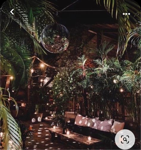 Indoor Jungle Wedding, Jungle Boogie Party, Elegant Jungle Party, Rainforest Themed Wedding, Jungle Disco Theme, 30th Birthday Venue Ideas, Elegant Jungle Disco Wedding, Tropical Disco Wedding Theme, Jungle Glam Wedding