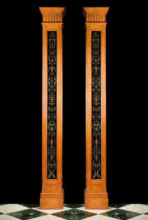 Pair of Antique Painted Square Columns Square Pillar Design Exterior Entrance, Pillar Design Exterior, Pillar Design Exterior Entrance, Square Pillar Design, Exterior Entrance, Square Columns, Pillar Design, Village House, Village House Design