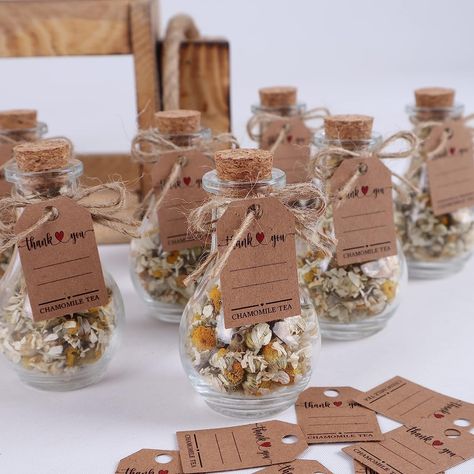 Pack of 10 Tea Party Favors Bulk, Personalized Rustic Wedding Gift for Guest, Glass Tea Jar Thank You Gifts for Your Guest (Chamomile Tea) Bulk Party Favors, Rustic Wedding Gifts, Tea Party Favors, Engagement Favors, Bridesmaid Favors, Tea Jar, Rustic Wedding Favors, Chamomile Tea, Wedding Gifts For Guests