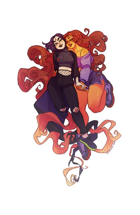 Starfire X Raven Ship, Raven Fanart, Starfire And Raven, Nightwing And Starfire, Teen Titans Fanart, Teen Titan, Raven Teen Titans, Beast Boy, Teen Titans Go