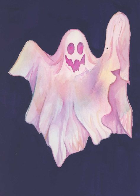 GAIL –5x7 Original Watercolor and Gouache Ghost Painting |  tattoo ideas for couples bible verses Ghost Watercolor, Halloween Pin Up, Ghost Painting, Dance Partner, Spooky Art, Painting Tattoo, Halloween Bash, Partner Dance, Rock Ideas