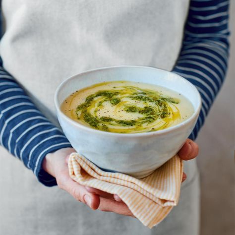 Parsnip Soup with Smoked Almond Pesto Recipe | Recipes from Ocado Almond Pesto Recipe, Smoked Almonds, Soup Making, Almond Pesto, Parsnip Soup, Deli Food, Midweek Meals, Pesto Recipe, Most Popular Recipes