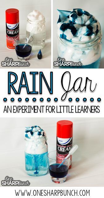 Teach your kindergarten students all about rain and clouds using this rain experiment for kids! Perfect for a rainy day this spring, or as a complement to your weather activities! Follow these super simple steps using common household items! Rain In A Jar, Rain Experiment, Weather Kindergarten, Rain And Clouds, Summer Daycare, Preschool Weather, Experiment For Kids, Weather Crafts, Daycare School