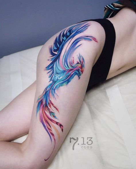 Watercolor Phoenix Tattoo, Tato Phoenix, Phoenix Tattoo Feminine, Jerry Tattoo, Small Phoenix Tattoos, Phoenix Bird Tattoos, Diy Tattoo Permanent, Flamingo Tattoo, Mystical Tattoos