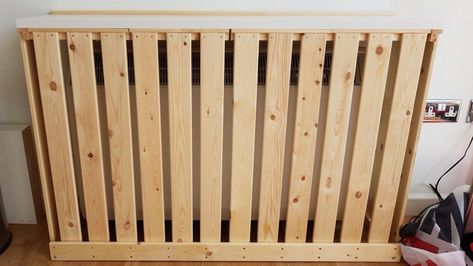 I had been looking for a reasonably priced radiator shelf but as I wanted to cover a storage heater none were deep enough. I thought of hacking a BILLY ... Radiator Covers Ikea, Billy Regal Hack, Ikea Hejne, Diy Radiator Cover, Ikea Algot, Ikea Ekby, Ikea Basket, Billy Ikea, Radiator Shelf