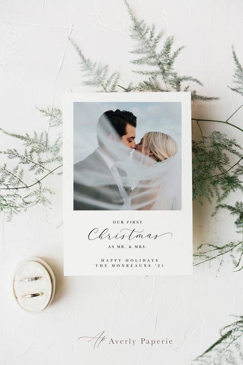 Marry Christmas Card, Wedding Christmas Card, Holiday Templates, Photo Card Template, Valentines Day Photos, Married Christmas, Team Board, Personalized Card, Photo Card