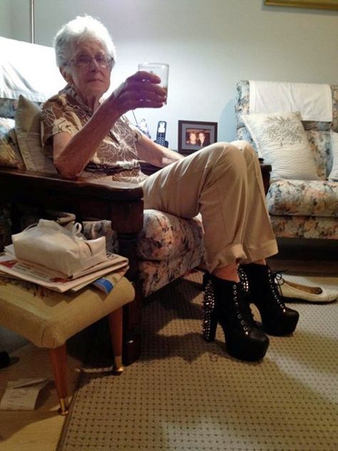 Grandma Forgot to Completely Change Out of Her Alter Egos Costume Litas Outfit, Poorly Dressed, Jeffrey Campbell Lita, Never Too Old, Senior Citizen, Young At Heart, Aging Gracefully, Alter Ego, Forever Young