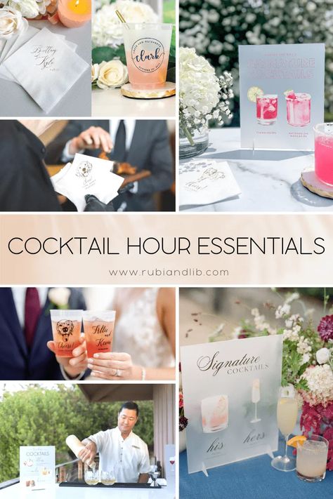 Open Bar Wedding, Wedding Cocktail Hour, Drink Display, Champagne Drinks, Wedding Cocktail Napkins, Cocktail Hour Wedding, Personalized Bar Signs, Drinks Party, Custom Cocktails