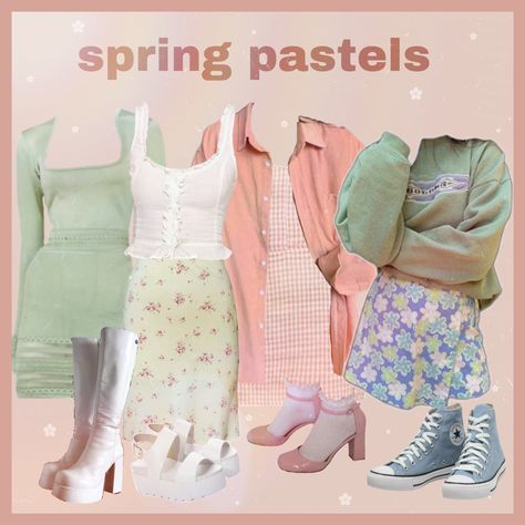 Danish Pastel Aesthetic Outfits Winter, Pastel Floral Outfit, Comfy Pastel Outfits, Preppy Pastel Outfits, Lofi Aesthetic Outfits, Soft Spring Outfits, Peach Aesthetic Outfit, Spring Pastel Outfits, Danish Pastel Outfits