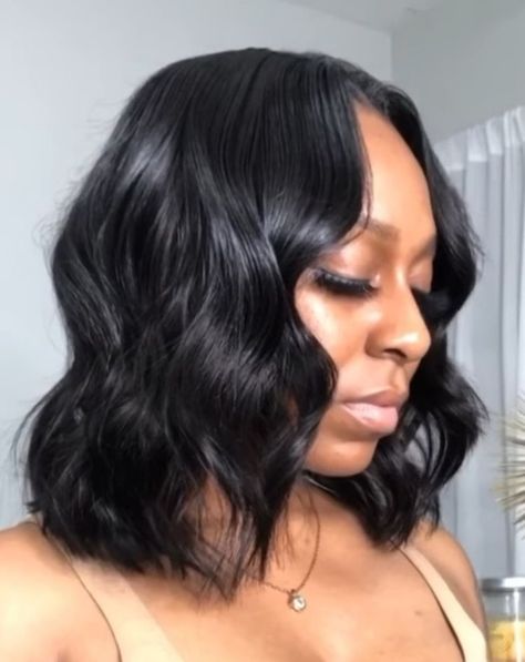 Bob Wavy Hairstyles Black Women, Long Curly Bob Hairstyles Black Women, Curling Short Bob Black Women, Bob With Wand Curls Black Women, Bob With Waves Black Hair, Short Middle Part Black Women, Curly Middle Part Bob Black Women, Bob Haircut Black Women Natural, Short Curled Bob Wig