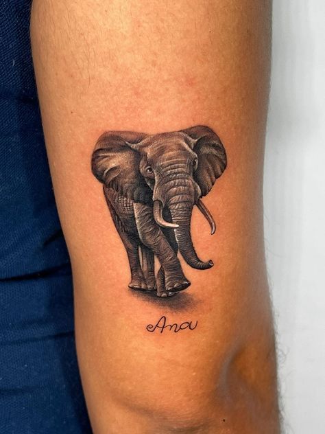 Laos Elephant Tattoo, Good Luck Elephant Tattoo, Stuffed Elephant Tattoo, Elephant Tattoos Men, Small Tattoos For Guys Arm, Small Dope Tattoos, Big Cat Tattoo, Totem Tattoo, African Tattoo