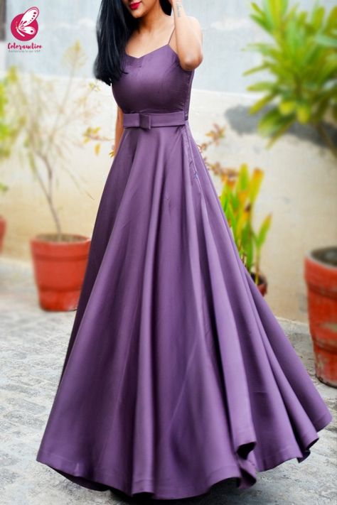 Mauve Padded Pure Satin Floor Length Padded Gown Satin Party Wear Gown, Simple Long Gown Designs, Satin Gowns Indian, Satin Frocks For Women Western, Western Dresses For Women Gowns, Satin Long Frocks, Gowns Dresses Western, Western Gowns Dresses, Beautiful Gowns For Party