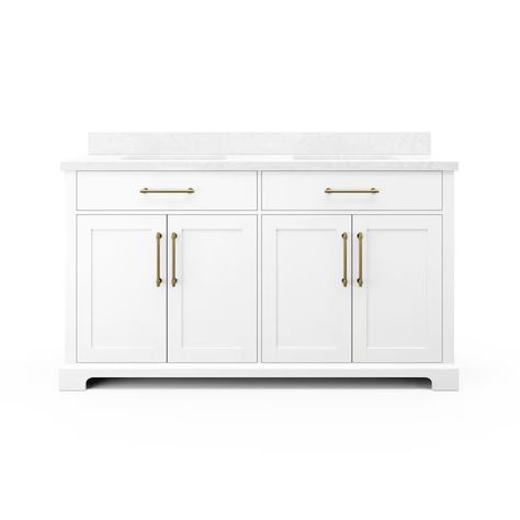 allen + roth Langtree 60-in Pure White Undermount Double Sink Bathroom Vanity with White Engineered Stone Top in the Bathroom Vanities with Tops department at Lowes.com 60" Vanity, 48" Vanity, Single Sink Bathroom, Double Sink Bathroom, Double Sink Bathroom Vanity, Allen Roth, Sink Bathroom Vanity, Single Sink Bathroom Vanity, Engineered Stone