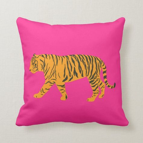 Pink Orange Vibrant Bright Tiger  Throw Pillow