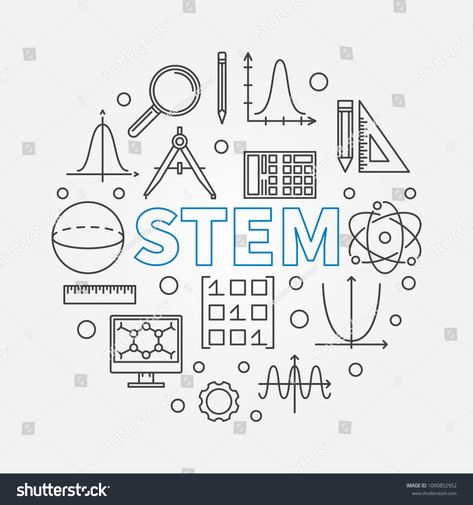 STEM round modern illustration in outline style. Vector science, technology, engineering, math circular linear symbol #Ad , #AD, #outline#style#Vector#STEM Math Slogan Design Ideas, Stem Logo Graphics, Stem Poster Ideas, Stem Graphic Design, Stem Poster Design, Stem Strand Logo, Stem Doodles, Stem Symbols, Stem Logo Design