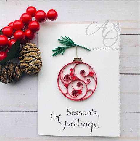 Quilling Christmas card. 5x7” Paper Quilling Christmas Cards Ideas, Paper Quilled Christmas Cards, Paper Quilling Christmas Cards, Christmas Quilling Cards, Quilling Christmas Cards, Quilled Christmas Cards, Candy Cane Cards, Christmas Quilling, Arte Quilling