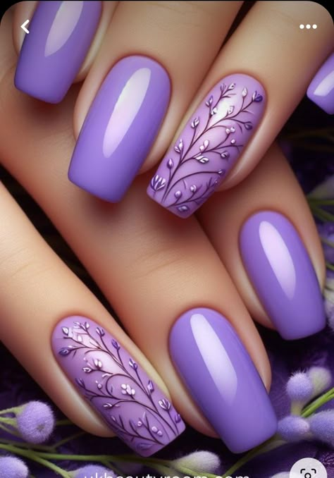 Anniversary Nails, Purple Nail Art Designs, Purple Gel Nails, Wedding Day Nails, Deco Nails, Nail Pics, Purple Nail Art, Purple Acrylic Nails, Art Deco Nails