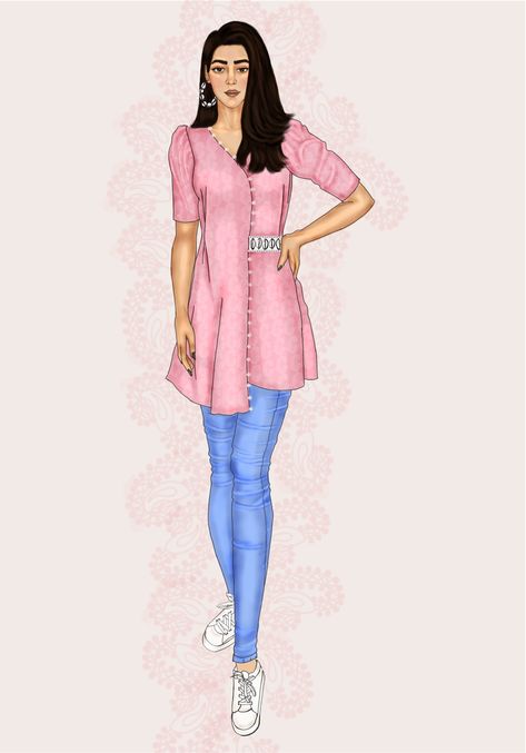 Fashion illustration Kurti Fashion, Chikankari Kurti, Fashion Illustration Sketches Dresses, Sketches Dresses, Fashion Illustration Sketches, Illustration Sketches, Digital Illustration, Fashion Illustration, Dresses