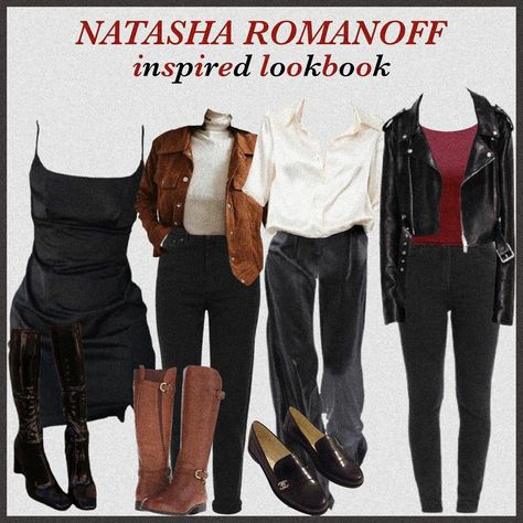 Black Widow Outfit Inspiration, Black Widow Outfit Ideas Casual, Inej Ghafa Outfit Ideas, Natasha Romanoff Aesthetic Outfit, Natasha Romanoff Outfit Style, Natasha Romanoff Outfit Ideas, Villian Era Outfits, Wanda Inspired Outfit, Natasha Romanoff Inspired Outfits