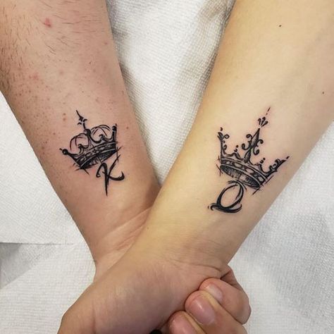 King And Queen Tattoos For The Best Couples 1 King N Queen Tattoo Couple, King And Queen Puzzle Piece Tattoo, Matching Crown Tattoos Couples, King And Queen Crown Tattoo Design, Chess King And Queen Tattoo, Crown Matching Tattoos, King And Queen Tattoo For Couples, Crown Tattoos For Women Queens, King And Queen Tattoo For Couples Unique