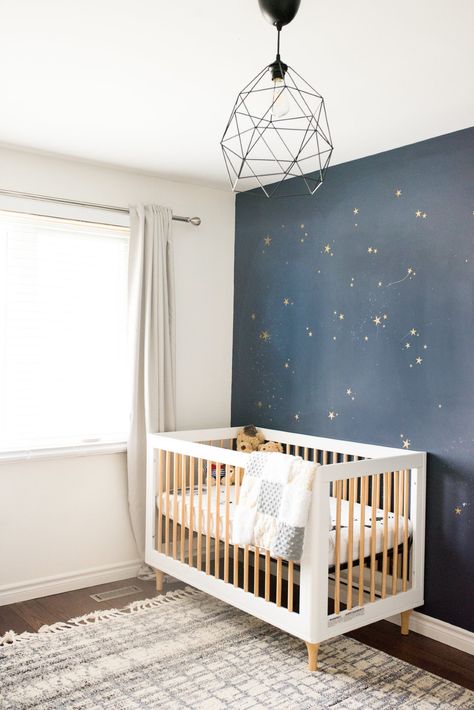 Diy Galaxy Wall, Night Sky Nursery, Galaxy Nursery, Night Nursery, Galaxy Room, Nursery Guest Room, Sky Nursery, Sherwin Williams Paint, Diy Galaxy