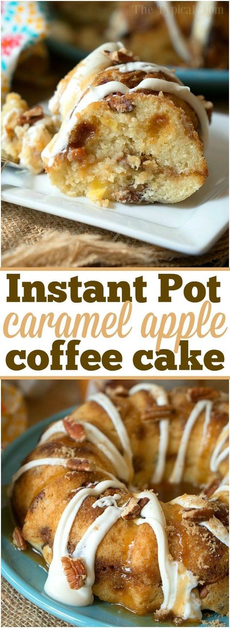 The most amazing caramel apple pecan Instant Pot coffee cake! Bake it in the oven or in your pressure cooker with some coffee for the perfect breakfast. ad #folgers #instantpot #coffeecake via @thetypicalmom Instant Pot Coffee, Caramel Apple Coffee, Apple Coffee Cake, Cake Apple, Apple Coffee, Pot Cakes, Apple Coffee Cakes, Electric Pressure Cooker Recipes, Breakfast Coffee