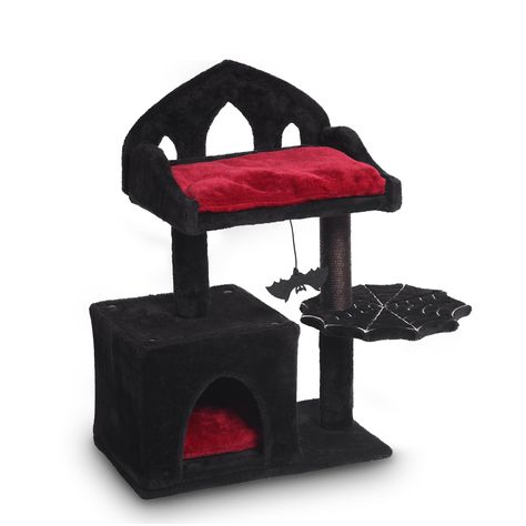 PRICES MAY VARY. Compact and Regal Design: A 28-inch tall Spooky Cat Tree that combines a regal 12x16 inch gothic cat bed throne with a compact, space-saving design, perfect for small to medium-sized spaces. Spacious Cat Condo: this Halloween cat tree offers a cozy 12x12 inch condo with a 10-inch height, providing a private and secure retreat for cats to rest and hide. Playful & Durable : Designed for lively goth cat, this black cat tower features a bat toy to awaken hunting instincts, complemen Goth Cat Accessories, Gothic Cat Tree, Cute Cat Trees, Goth Cat Tree, Black Cat Tree, Cat Apartment, Goth Cat, Goth Room, Gothic Cat