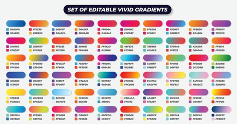 Gradient swatches set, Vibrant gradients collection with RGB HEX codes suitable for graphic design, covers, calendar, web design, wallpaper, backgrounds Calendar Web Design, Design Wallpaper Backgrounds, Web Design Wallpaper, Vibrant Gradient, Color Gradients, Colour Pallets, Sublimation Ideas, Hex Codes, Design Wallpaper