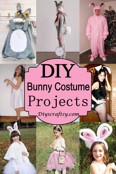 Bunny Costume Ideas, Bunny Diy Costume, Diy Bunny Costume, Christmas Story Bunny Costume, Girls Bunny Costume, Bunny Halloween Makeup, Bunny Costume Kids, Baby Bunny Costume, Diy Girls Costumes