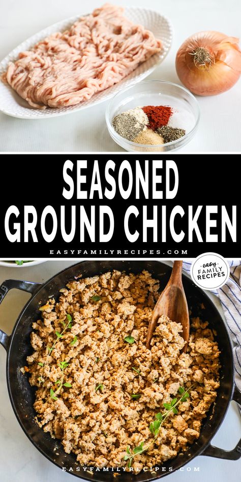 This Seasoned Ground Chicken is a meal prep staple! It's quick to make, stores beautifully, and is seasoned to perfection. This ground chicken is packed with flavor, but versatile enough to be enjoyed by itself over potatoes or can quick start any dinner using ground chicken. Whip this seasoned ground chicken up in just a few minutes to serve right away or pack it up and store it for later! Whole 30 Ground Chicken Recipes, How To Season Ground Chicken, Easy Ground Chicken Recipes Healthy, Ground Chicken Recipes Healthy Clean Eating, Gluten Free Ground Chicken Recipes, Chicken Recipes You Can Freeze, Ground Buffalo Chicken, Meal Prep Ground Chicken, Ground Chicken Seasoning