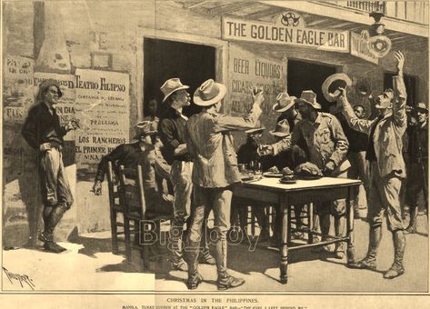 American troops in the Philippines at the Golden Eagle bar in Manila American Colonization In The Philippines, Pananakop Ng Espanyol Sa Pilipinas, Philippines Spanish Era, American Period In The Philippines, History Philippines, Christmas In The Philippines, Vintage Philippines, Philippine History, Cultural Clothing