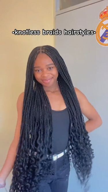 Knotless braid hairstyle🤩😍 Bday Hairstyles Ideas Black Braids, How To Style Rough Braids, Knotless Braids With Hair Jewelry, Crown Braid With Knotless Braids, Curly Tips Braids, Styles Of Box Braids, Braided Singles Hairstyles, Medium Knotless Box Braids Hairstyles Ideas, Long Black Knotless Braids With Curls