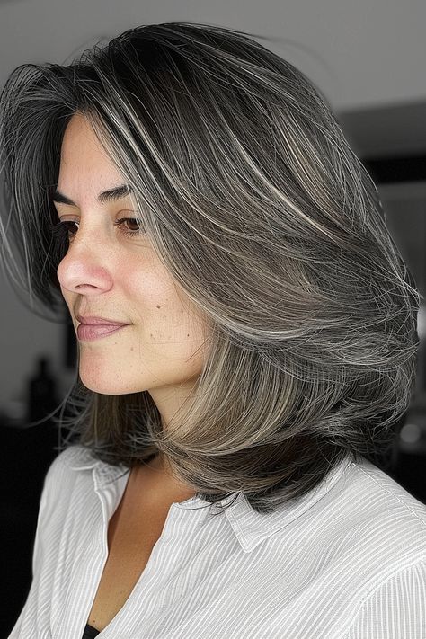 Best Haircuts for Thick Hair in 2024 Medium Gray Hair, Layers For Thick Hair, Layers For Volume, Best Haircuts For Thick Hair, Internal Layers, Angled Lob, Collarbone Length Hair, Haircut Gray Hair, Layered Thick Hair