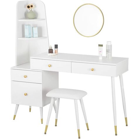 Elegant Vanity, Makeup Stool, Nursery Room Design, Led Makeup Mirror, Vanity Desk, Wood Drawers, Vanity Table, Dresser With Mirror, Makeup Vanity