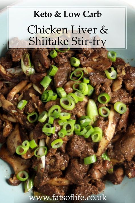 This is a quick and easy, highly nutritious stir fry using chicken livers and the all-important shiitake mushrooms. #chickenlivers #liver #shiitakemusrhooms #shiitake #ketorecipes #lowcarbrecipes #keto #lowcarb #glutenfree #sugarfree #cleaneating #lowcarbhighfat #lchf #banting #bantingrecipes #fatsoflife #monyakilianpalmer #whatsfordinner #ketochef #ketokitchen Stir Fry Keto, Fried Chicken Livers, Banting Recipes, Egg Fast, Chicken Liver, Shiitake Mushrooms, Chicken Stir Fry, Chicken Livers, Low Carb Chicken