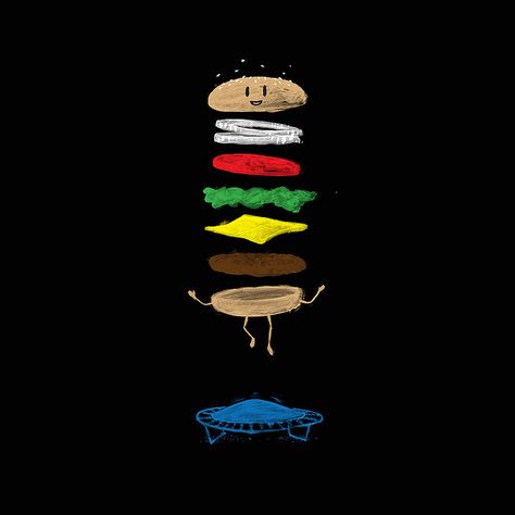 Cheeseburger on a trampoline by Laser Bread, via Flickr Cute Puns, Funny Illustration, Food Illustrations, Cute Illustration, Cheeseburger, Food Art, Cute Wallpapers, Cute Cartoon, Cute Drawings