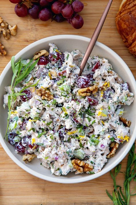 My secret ingredient for the best chicken salad? Tarragon! This Tarragon Chicken Salad is packed with many favorite ingredients and is an easy lunch. Gourmet Entrees, Tarragon Recipes, Tarragon Chicken Salad, The Best Chicken Salad, Best Chicken Salad, Chicken Salad With Grapes, Tarragon Chicken, Salad Recipes Lunch, Pecan Chicken Salads