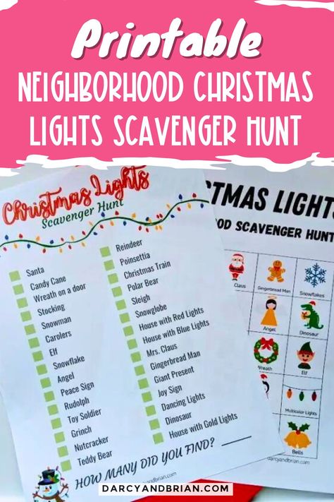 Take in the magic of Christmas lights with our Printable Neighborhood Christmas Lights Scavenger Hunt! This festive activity allows families to explore their neighborhood while searching for different holiday decorations and displays. With a variety of items to find, everyone can participate and enjoy the beauty of the season. It's also an excellent way to get some fresh air and exercise during the colder months. Christmas Lights Scavenger Hunt List, Christmas Neighborhood Scavenger Hunt, Neighborhood Christmas Lights Contest, Holiday Light Scavenger Hunt, Christmas Lights Scavenger Hunt For Kids, Christmas Scavenger Hunt Around Town, Christmas Light Scavenger Hunt Free, Christmas Lights Scavenger Hunt Families, Christmas Outdoor Scavenger Hunt