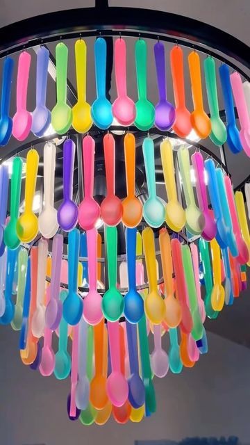 Candy Chandelier, Resin Chandelier, Maximalist Chandelier, Spoon Chandelier, Rainbow Chandelier, Colourful Chandelier, Diy Maximalist Decor, Candy Ceiling Lamp, Hanging Disco Chandelier