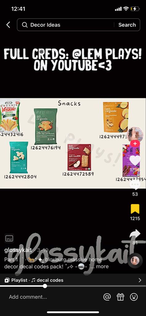 Bloxburg Fridge Screen Codes, Realistic Bloxburg Pantry, Blocksburg Food Codes, Chip Decals Bloxburg, Organic Food Codes Bloxburg, Bloxburg Price Tag Decals, Bloxburg Chips Decals Codes, Bloxburg Period Pads Decals Codes, Bloxburg Graffiti Codes