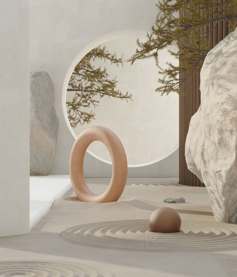 South African artist Alexis Christodoulou builds impossible worlds; rendering in 3D images of implausible and intriguing architectural spaces designed to stray from reality in the... Interior Boho, Sacred Architecture, South African Artists, African Artists, Text Logo, 3d Render, Zen Garden, Japanese Garden, Space Design